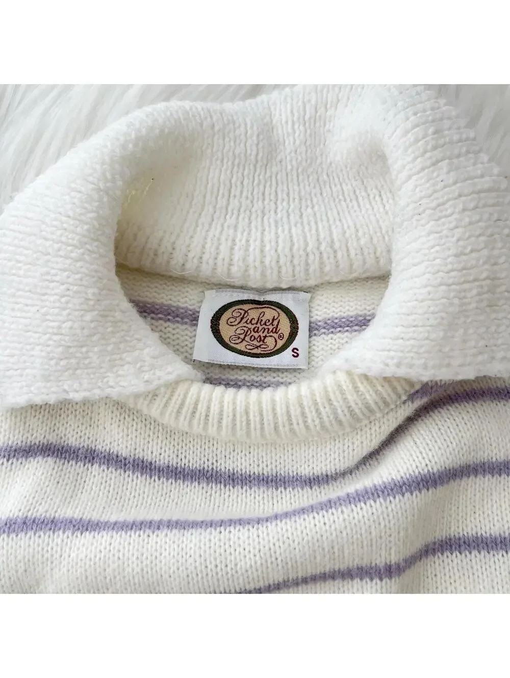 Vintage Picket & Post Lavender White Striped Collared Sweater Womens S - Picture 4 of 5